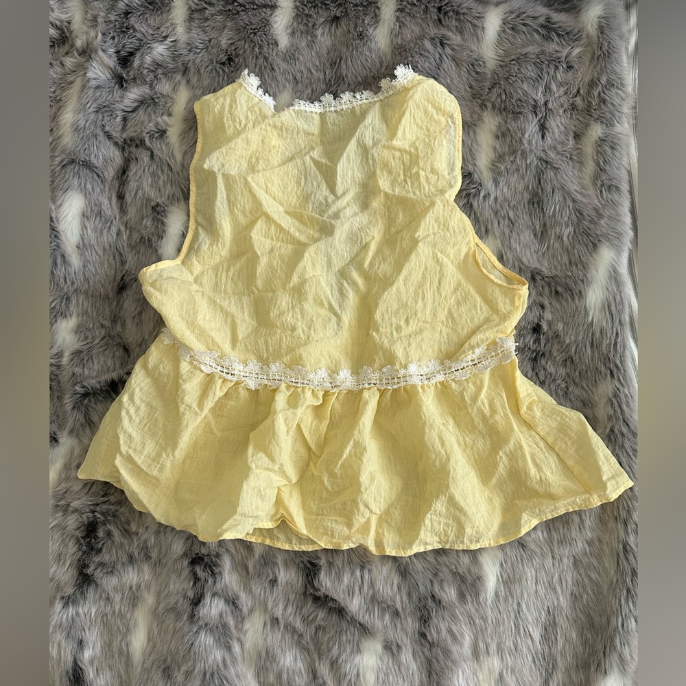 Zara Yellow white spring summer top sz LARGE L - Picture 5 of 6